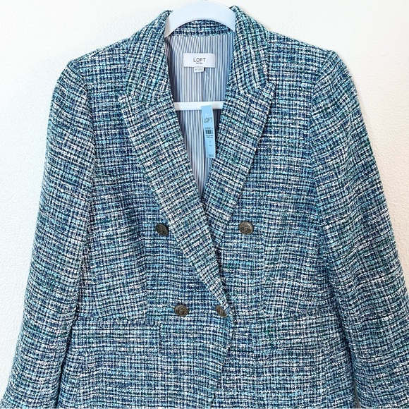 NWT Loft Tweed Double Breasted Blazer Sz 4 Petites Blue - Picture 5 of 7